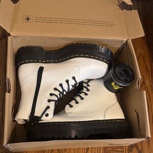 Dr. Martens White Leather Platform Boots with Black Sole never worn